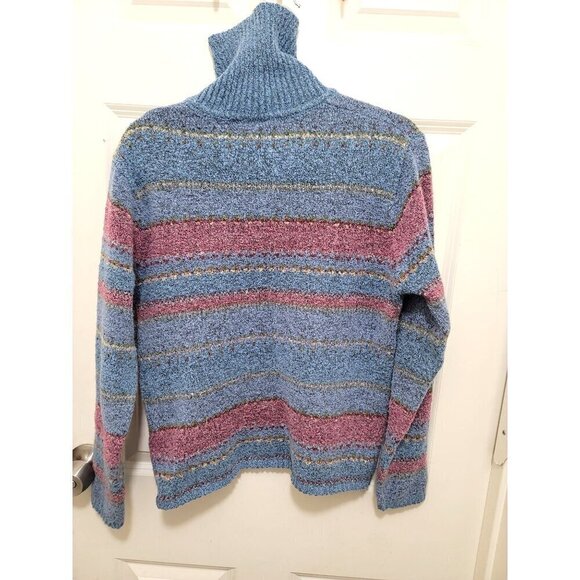 Erika Multicolor Striped Button-Up Pullover Turtles Neck Sweater Size s - Picture 3 of 10